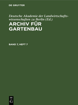 cover image of Archiv für Gartenbau. Band 7, Heft 7